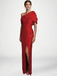 Sheath/Column Asymmetrical Floor-Length Pleated Mother of the Bride Dresses with Slit