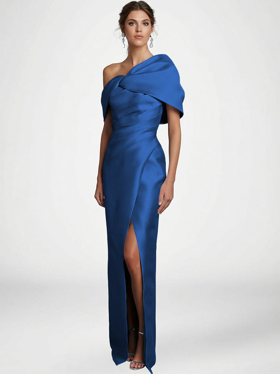 Sheath/Column Asymmetrical Floor-Length Pleated Mother of the Bride Dresses with Slit