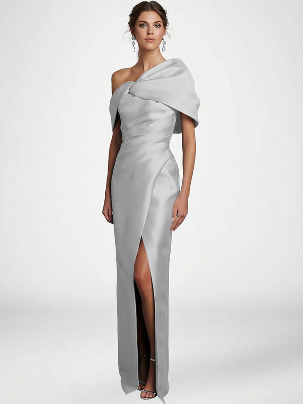 Sheath/Column Asymmetrical Floor-Length Pleated Mother of the Bride Dresses with Slit
