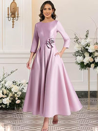 A-Line/Princess Scoop Neck 3/4 Sleeves Tea-Length Mother of the Bride Dresses with Flower