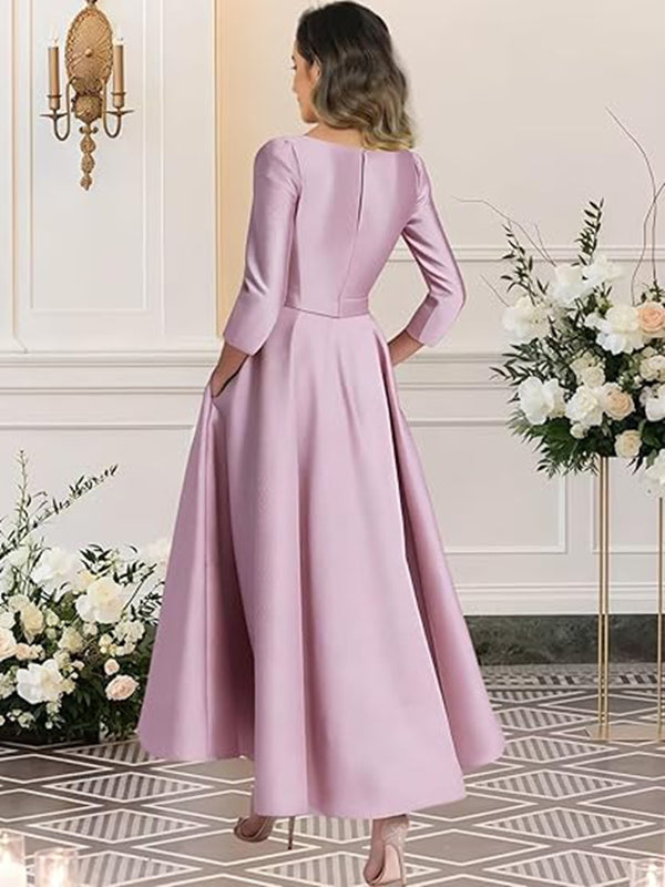 Dusty Lilac Mother of The Bride Dresses 2026 for Women A-Line Scoop Neck 3/4 Sleeve Tea-Length Formal Wedding Guest Dresses