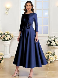 A-Line/Princess Scoop Neck 3/4 Sleeves Tea-Length Mother of the Bride Dresses with Flower