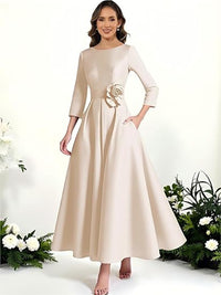 A-Line/Princess Scoop Neck 3/4 Sleeves Tea-Length Mother of the Bride Dresses with Flower