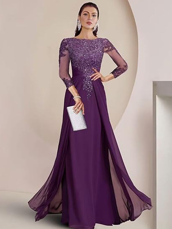 Sheath/Column Scoop Neck Floor-Length Mother of the Bride Dresses with Lace Appliques