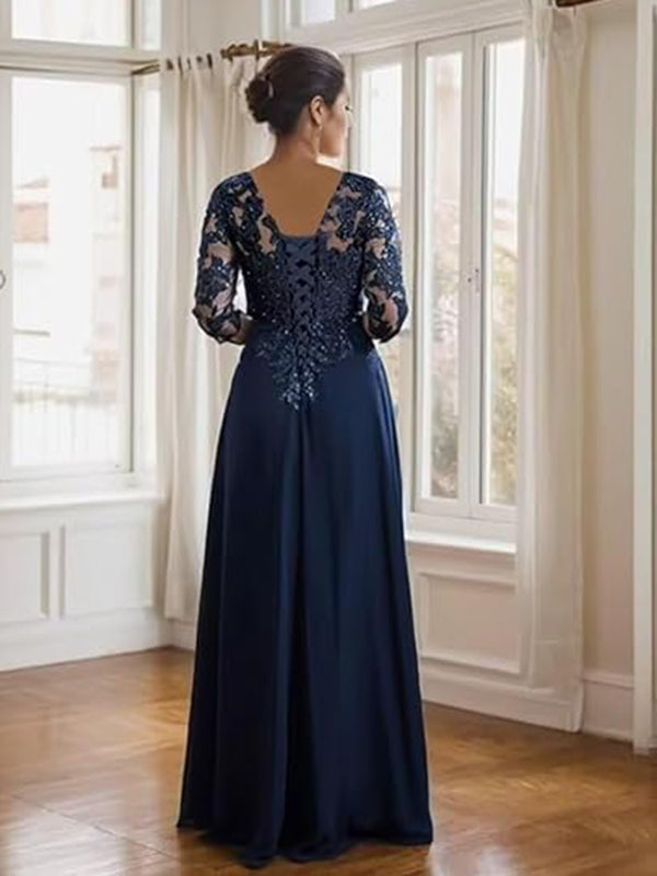 Sheath/Column Scoop Neck Floor-Length Mother of the Bride Dresses with Lace Appliques