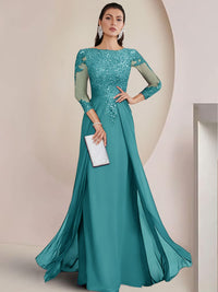 Sheath/Column Scoop Neck Floor-Length Mother of the Bride Dresses with Lace Appliques