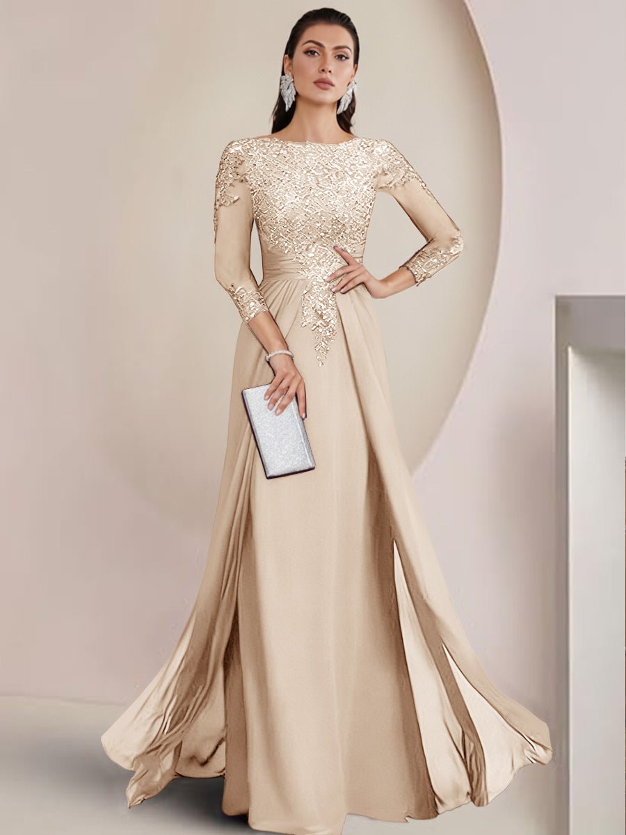 Sheath/Column Scoop Neck Floor-Length Mother of the Bride Dresses with Lace Appliques