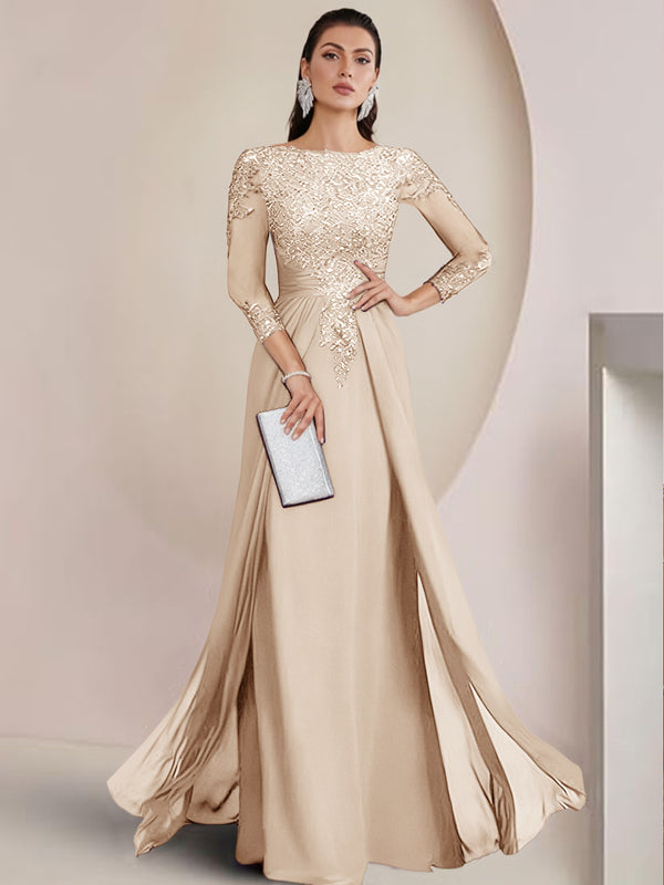 Sheath/Column Scoop Neck Floor-Length Mother of the Bride Dresses with Lace Appliques