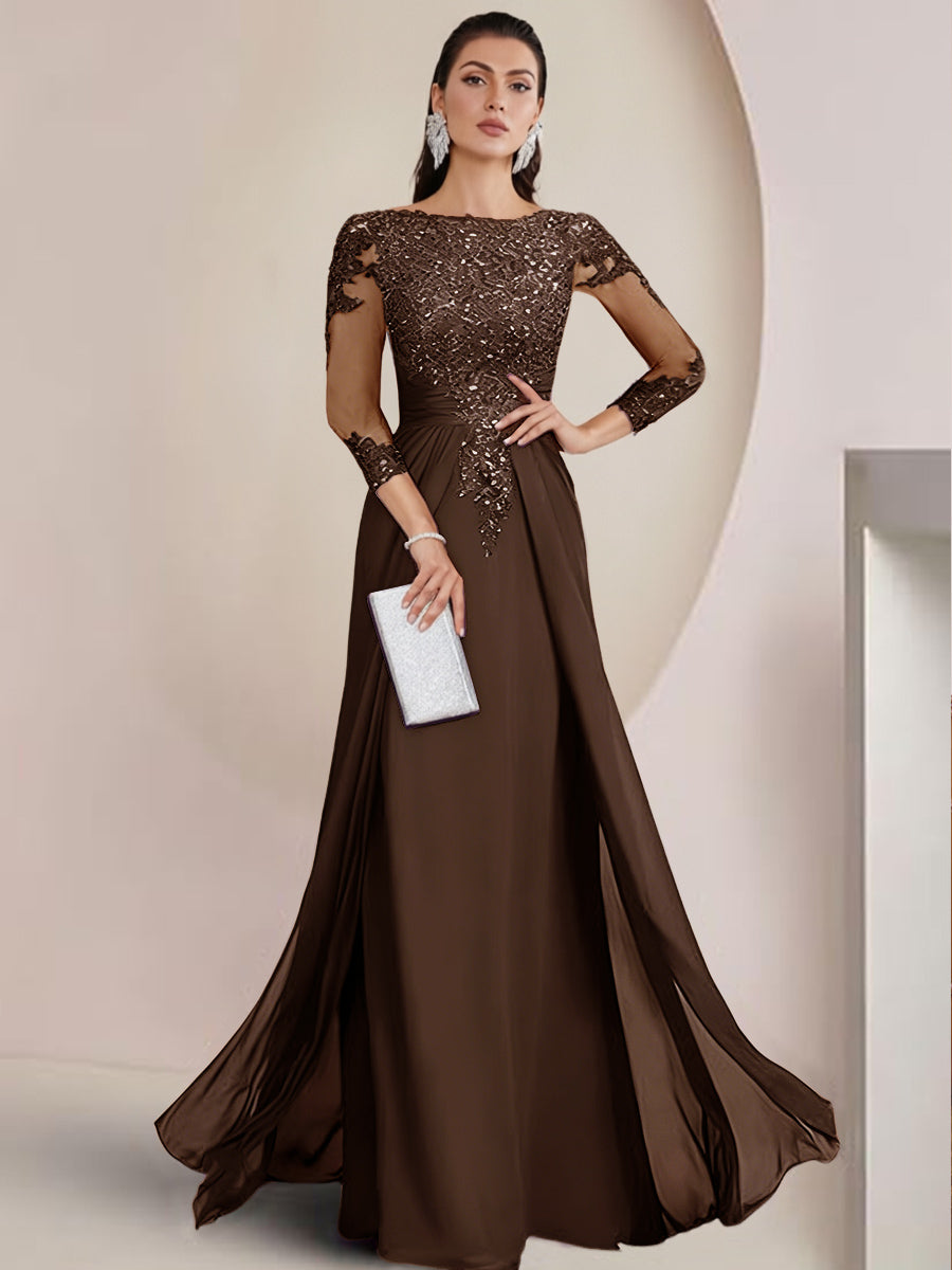 Sheath/Column Scoop Neck Floor-Length Mother of the Bride Dresses with Lace Appliques