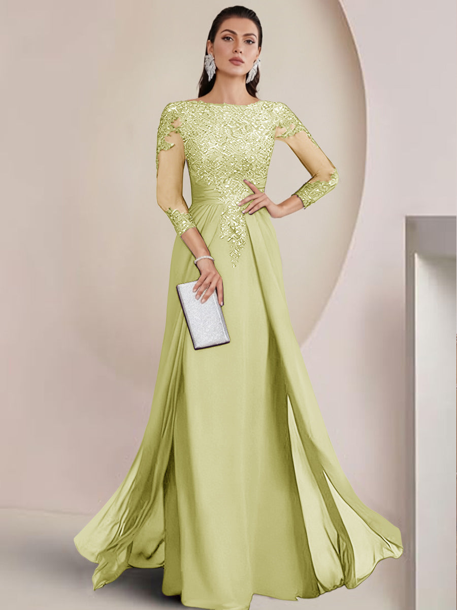 Sheath/Column Scoop Neck Floor-Length Mother of the Bride Dresses with Lace Appliques