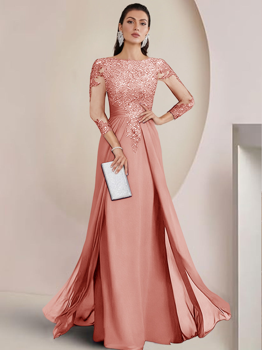 Sheath/Column Scoop Neck Floor-Length Mother of the Bride Dresses with Lace Appliques