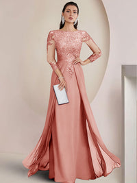 Sheath/Column Scoop Neck Floor-Length Mother of the Bride Dresses with Lace Appliques