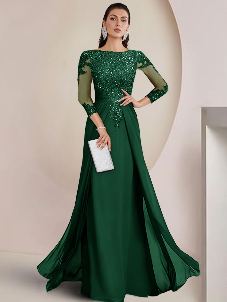 Sheath/Column Scoop Neck Floor-Length Mother of the Bride Dresses with Lace Appliques
