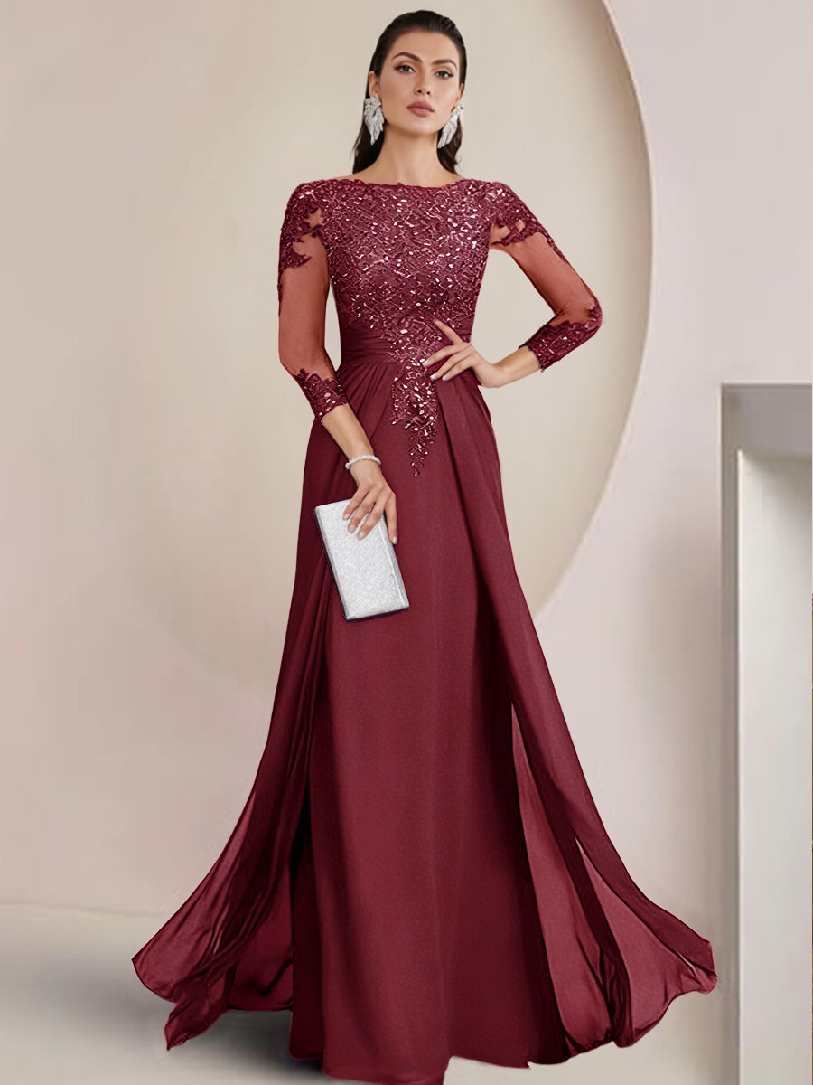 Sheath/Column Scoop Neck Floor-Length Mother of the Bride Dresses with Lace Appliques
