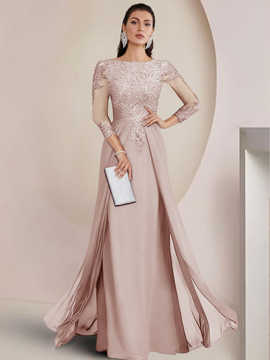 Sheath/Column Scoop Neck Floor-Length Mother of the Bride Dresses with Lace Appliques