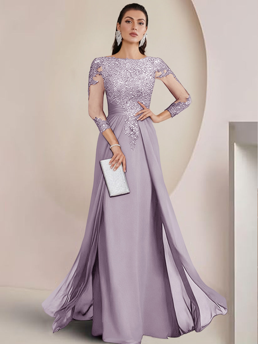 Sheath/Column Scoop Neck Floor-Length Mother of the Bride Dresses with Lace Appliques