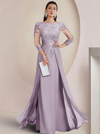 Sheath/Column Scoop Neck Floor-Length Mother of the Bride Dresses with Lace Appliques