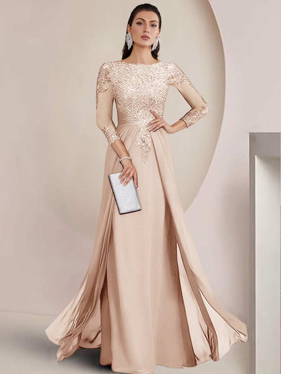 Sheath/Column Scoop Neck Floor-Length Mother of the Bride Dresses with Lace Appliques