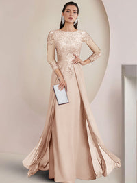 Sheath/Column Scoop Neck Floor-Length Mother of the Bride Dresses with Lace Appliques