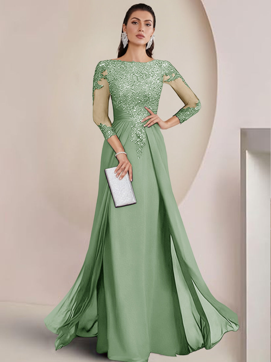 Sheath/Column Scoop Neck Floor-Length Mother of the Bride Dresses with Lace Appliques