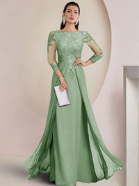 Sheath/Column Scoop Neck Floor-Length Mother of the Bride Dresses with Lace Appliques