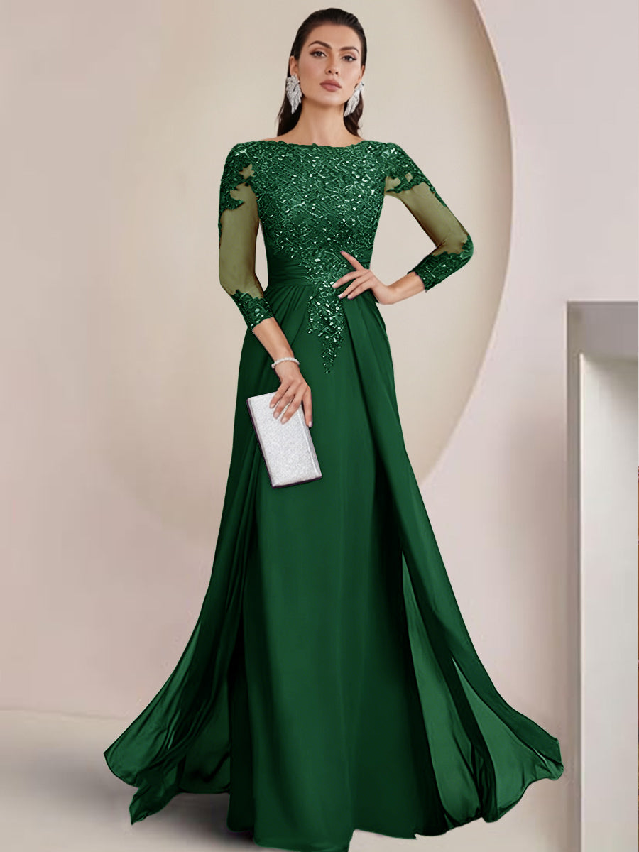 Sheath/Column Scoop Neck Floor-Length Mother of the Bride Dresses with Lace Appliques