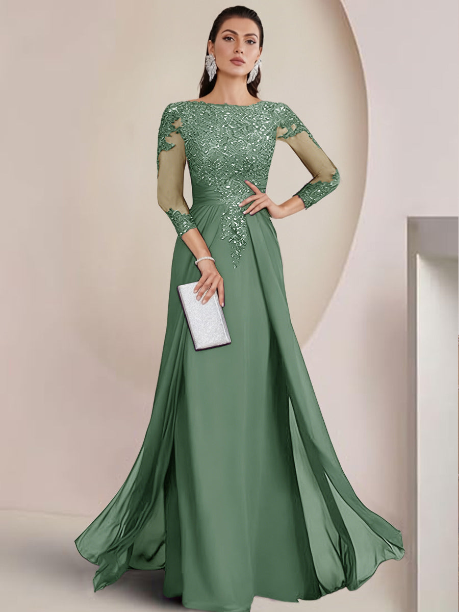 Sheath/Column Scoop Neck Floor-Length Mother of the Bride Dresses with Lace Appliques