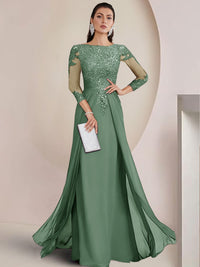 Sheath/Column Scoop Neck Floor-Length Mother of the Bride Dresses with Lace Appliques