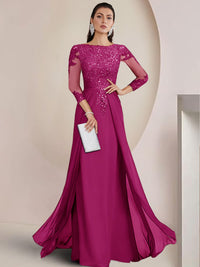 Sheath/Column Scoop Neck Floor-Length Mother of the Bride Dresses with Lace Appliques