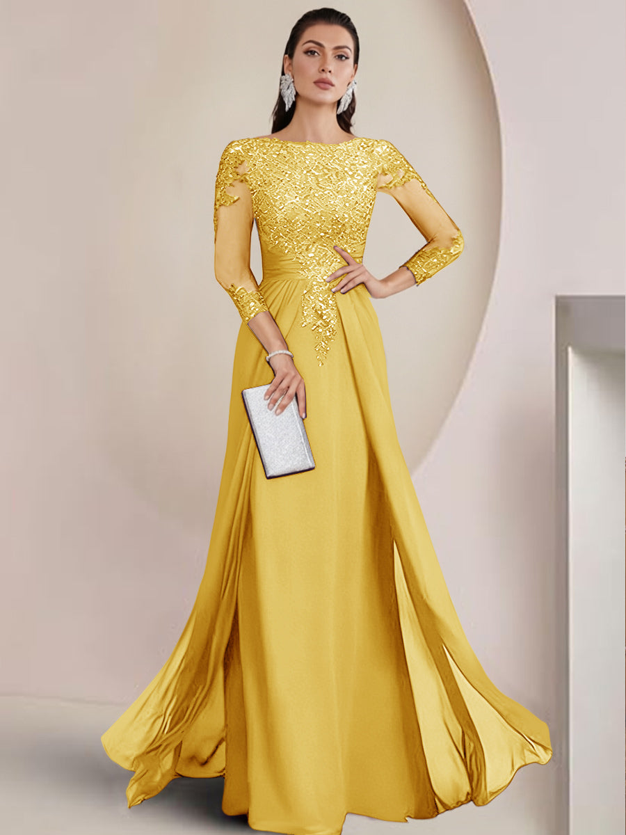 Sheath/Column Scoop Neck Floor-Length Mother of the Bride Dresses with Lace Appliques