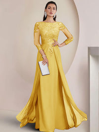 Sheath/Column Scoop Neck Floor-Length Mother of the Bride Dresses with Lace Appliques
