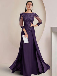 Sheath/Column Scoop Neck Floor-Length Mother of the Bride Dresses with Lace Appliques