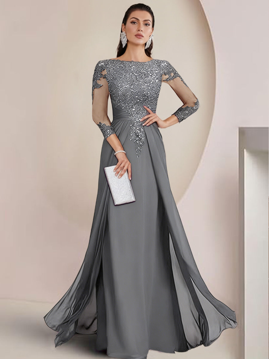Sheath/Column Scoop Neck Floor-Length Mother of the Bride Dresses with Lace Appliques