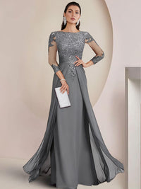 Sheath/Column Scoop Neck Floor-Length Mother of the Bride Dresses with Lace Appliques