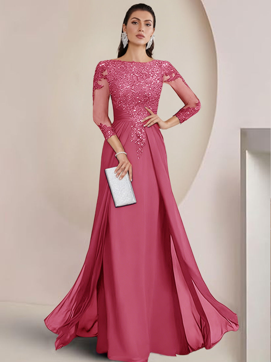 Shirees Hot Pink Sheath/Column Scoop Neck Floor-Length Mother of the Bride Dresses with Lace Appliques 2026