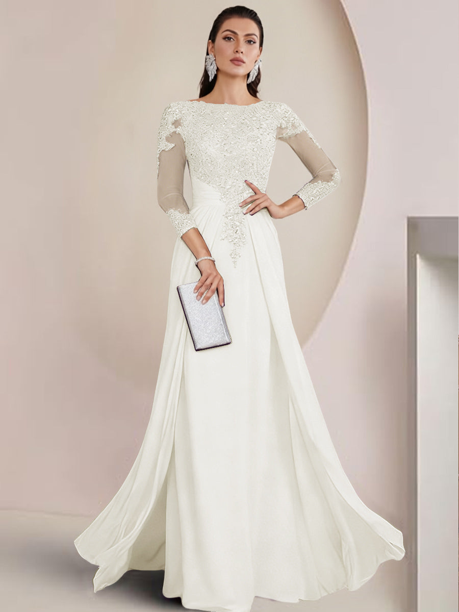 Sheath/Column Scoop Neck Floor-Length Mother of the Bride Dresses with Lace Appliques