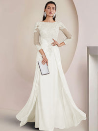 Sheath/Column Scoop Neck Floor-Length Mother of the Bride Dresses with Lace Appliques