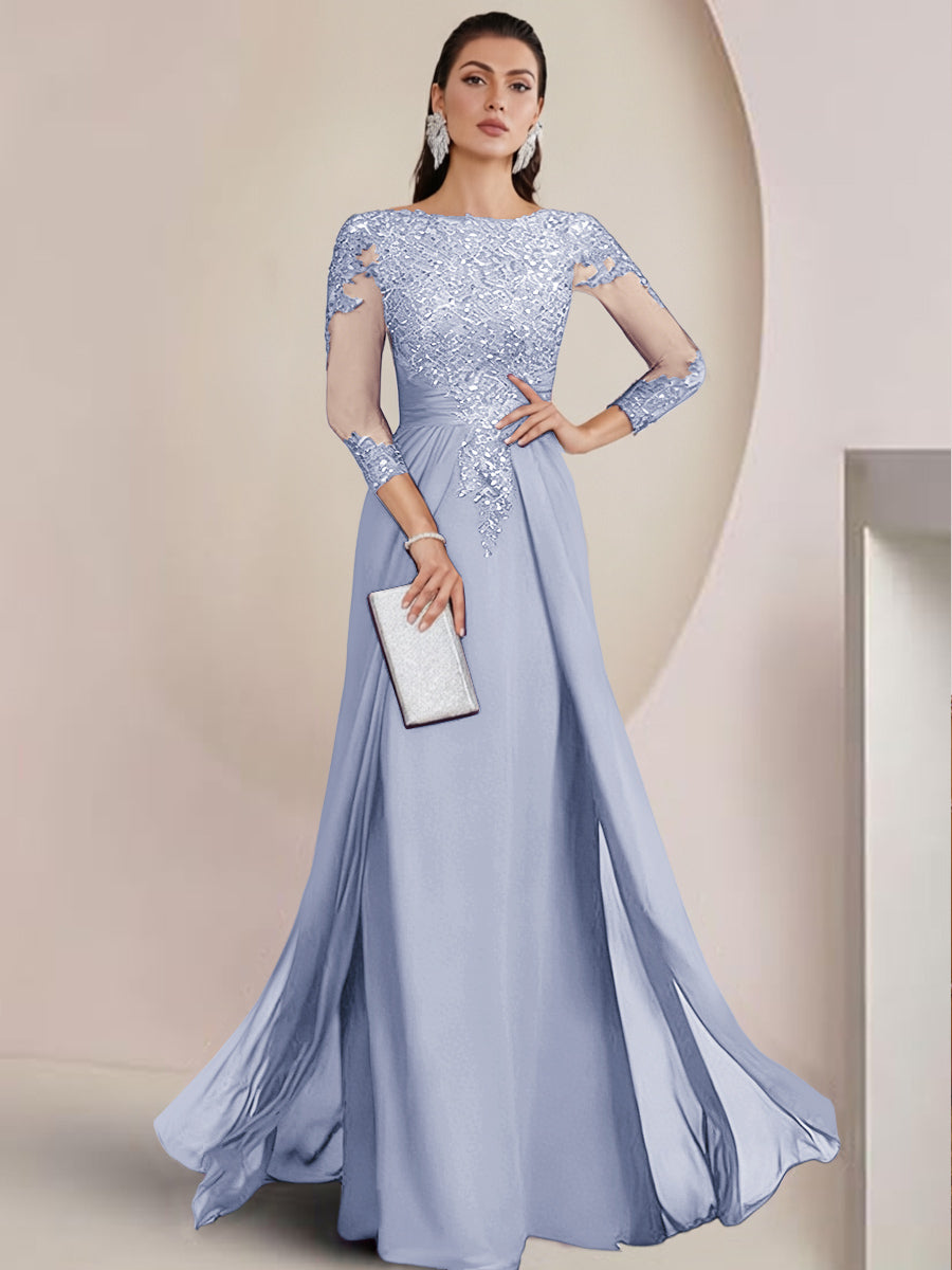 Sheath/Column Scoop Neck Floor-Length Mother of the Bride Dresses with Lace Appliques