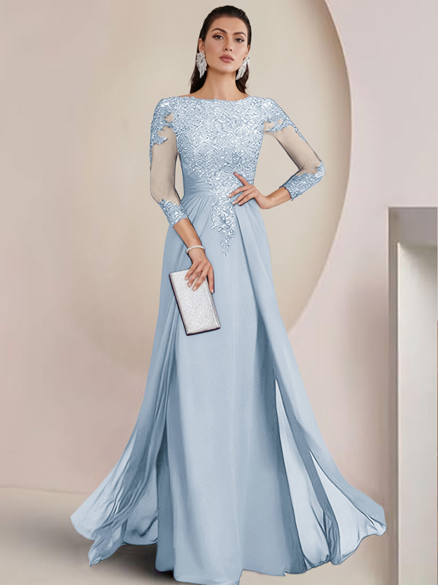 Sheath/Column Scoop Neck Floor-Length Mother of the Bride Dresses with Lace Appliques