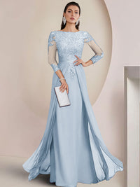 Sheath/Column Scoop Neck Floor-Length Mother of the Bride Dresses with Lace Appliques