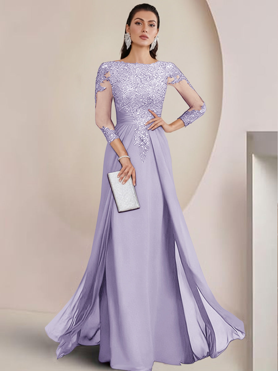 Sheath/Column Scoop Neck Floor-Length Mother of the Bride Dresses with Lace Appliques
