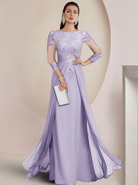 Sheath/Column Scoop Neck Floor-Length Mother of the Bride Dresses with Lace Appliques