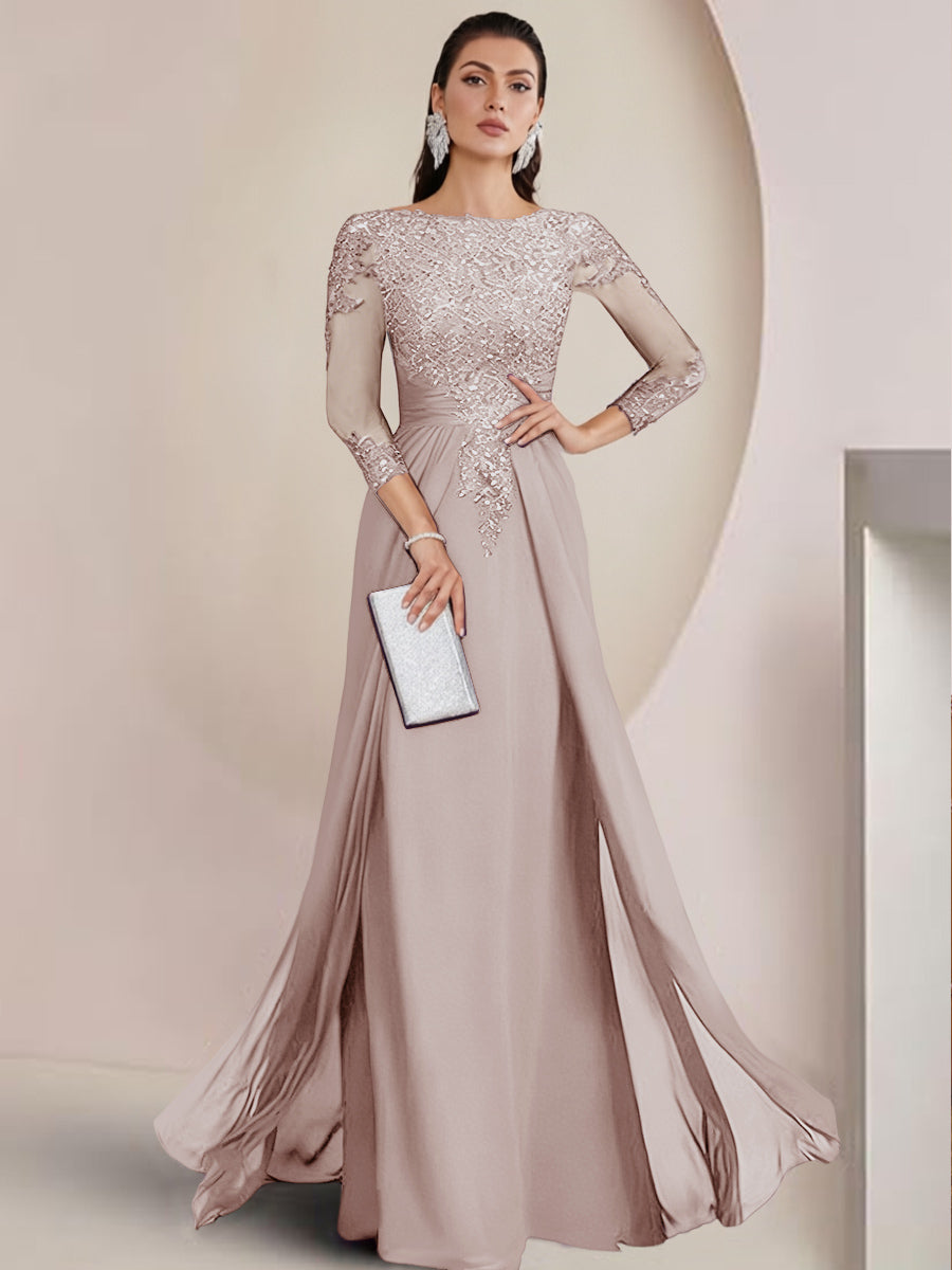 Sheath/Column Scoop Neck Floor-Length Mother of the Bride Dresses with Lace Appliques