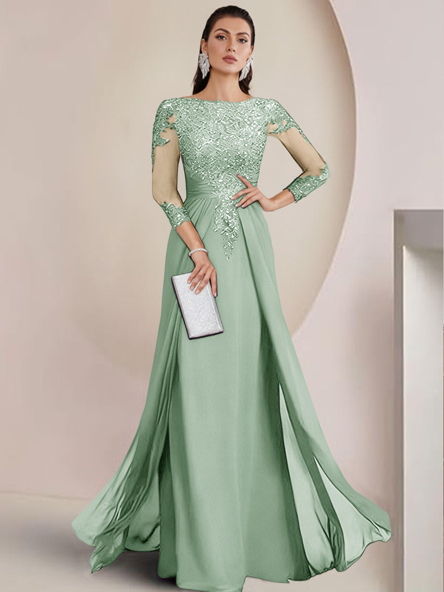 Sheath/Column Scoop Neck Floor-Length Mother of the Bride Dresses with Lace Appliques