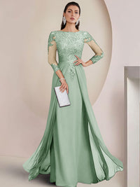 Sheath/Column Scoop Neck Floor-Length Mother of the Bride Dresses with Lace Appliques