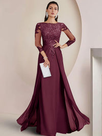 Sheath/Column Scoop Neck Floor-Length Mother of the Bride Dresses with Lace Appliques