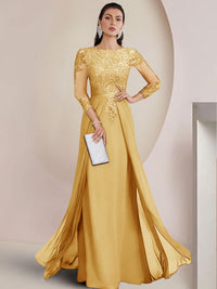 Sheath/Column Scoop Neck Floor-Length Mother of the Bride Dresses with Lace Appliques