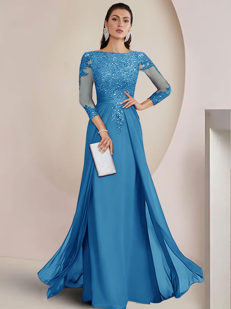Sheath/Column Scoop Neck Floor-Length Mother of the Bride Dresses with Lace Appliques