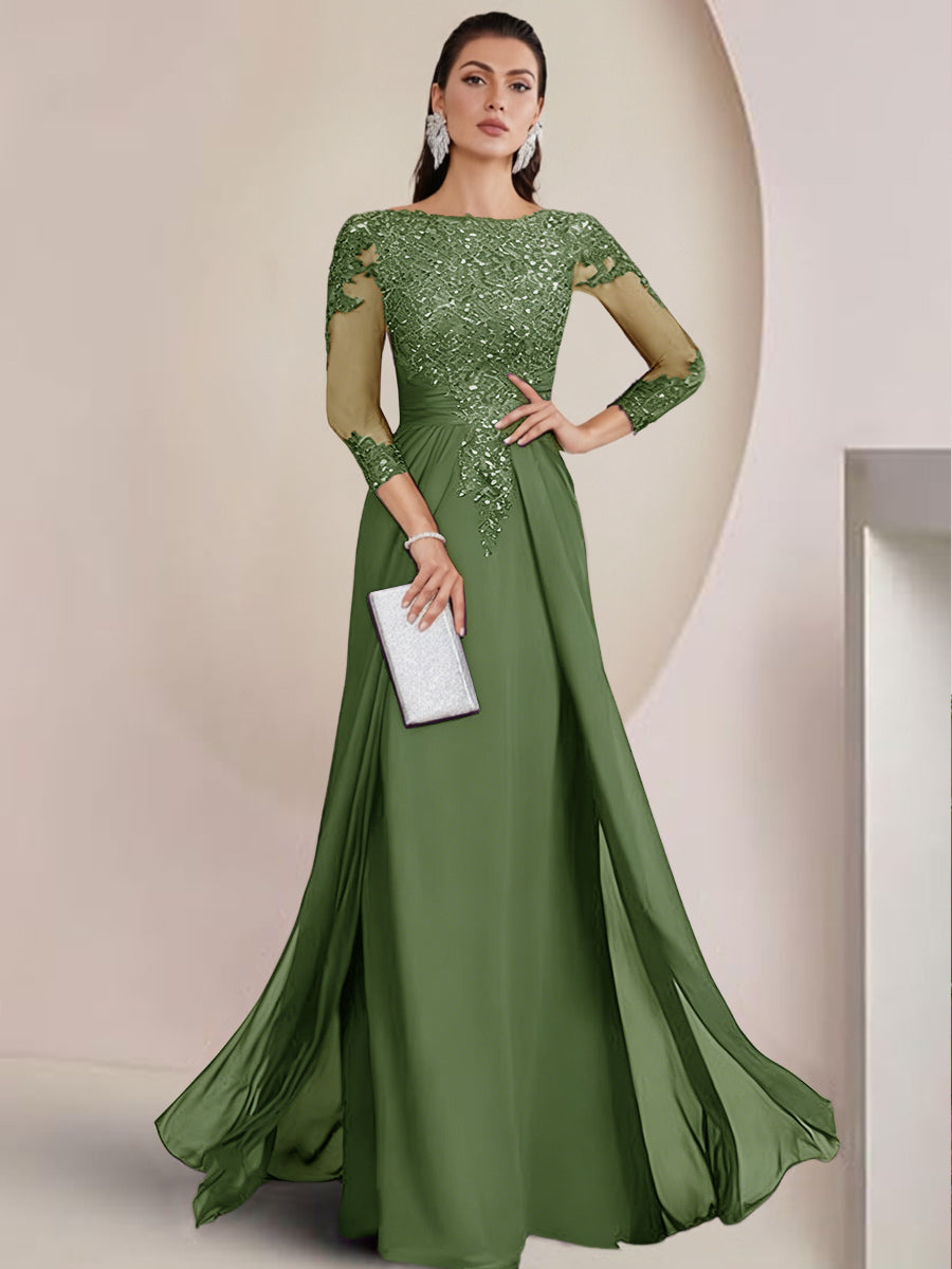 Sheath/Column Scoop Neck Floor-Length Mother of the Bride Dresses with Lace Appliques
