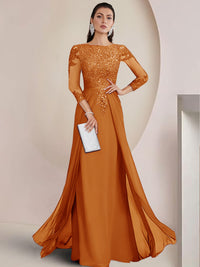 Sheath/Column Scoop Neck Floor-Length Mother of the Bride Dresses with Lace Appliques